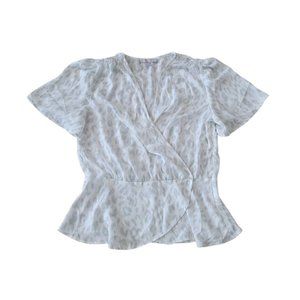 NEW Chelsea28 Blouse Size Small Peplum Surplice Short Sleeve V-Neck Animal Print